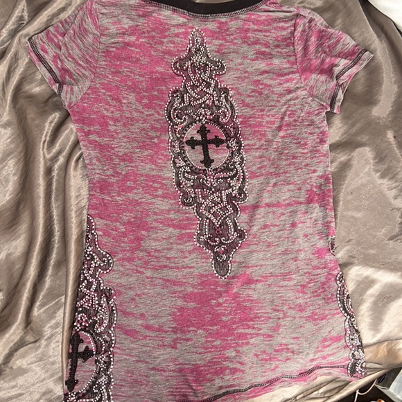 VOCAL USA Vintage Y2k Bedazzled Cross T-Shirt - Picture 2 of 3